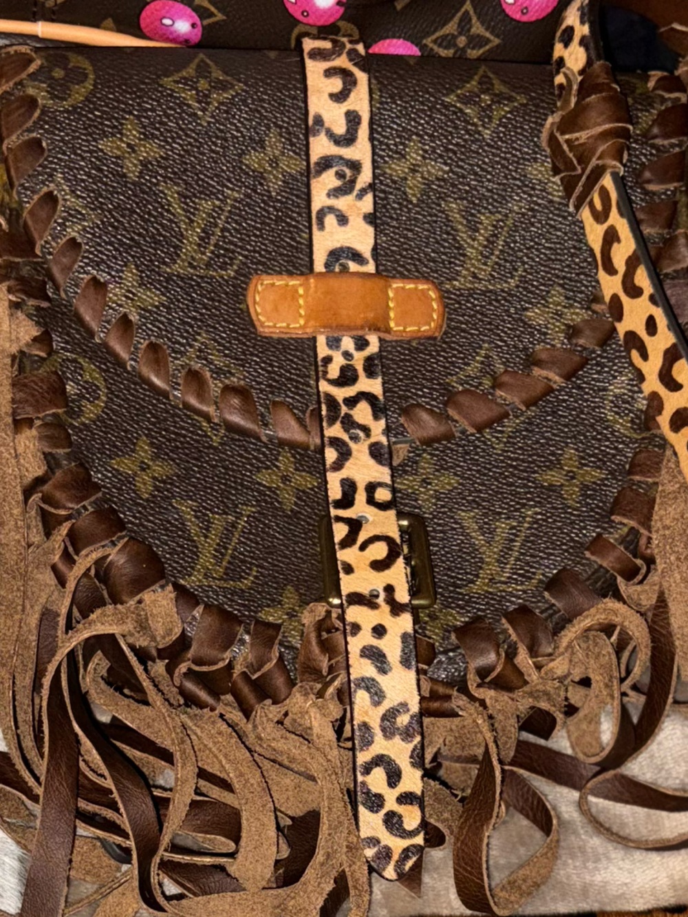 Brown Leopard Print Fringe Crossbody Bag